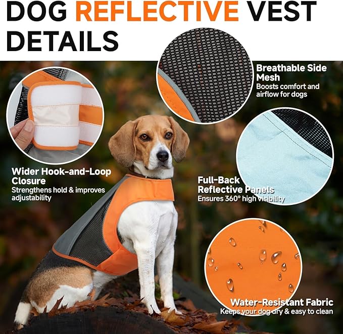DORA BRIDAL Reflective Dog Vest for Large Dogs, Orange High Visibility Safety Pet Vest for Hunting, Walking at Night