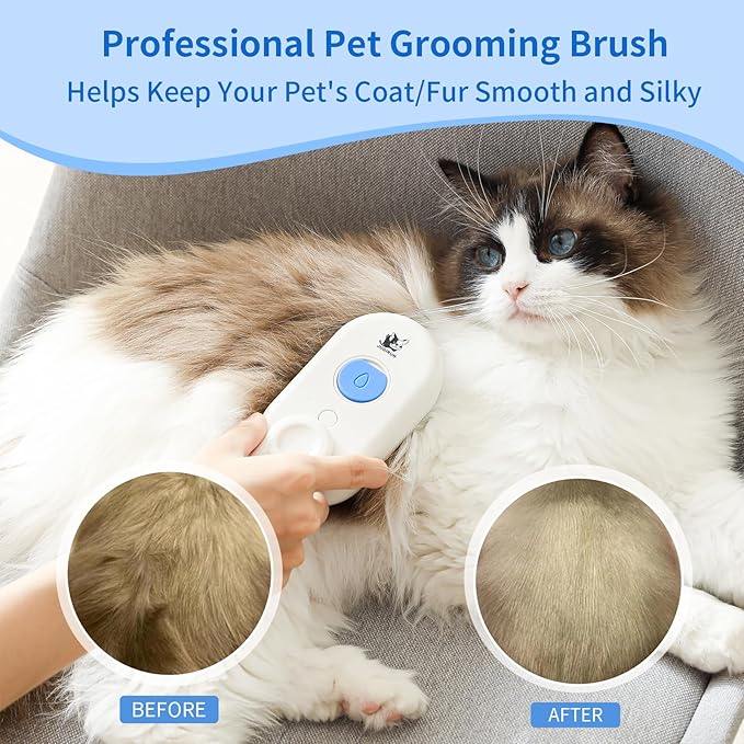 Cat Steam Brush for Shedding,4 in 1 Pet Steam Brush for Cats & Dogs,Deshedding,Massage,Cleaning & Anti-Static All In One,Suitable for Long & Short Haired Pets,Includes Waterless Shampoo,Blue