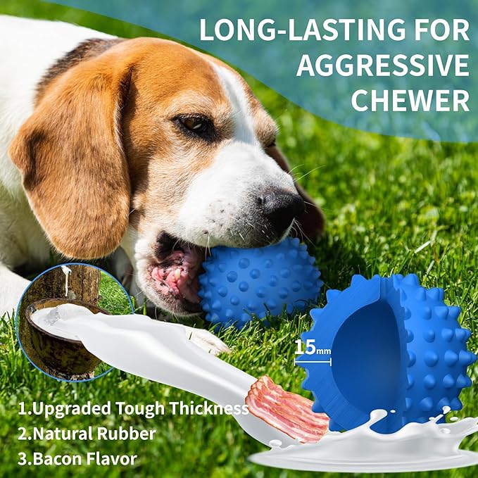 Apasiri Squeaky Ball Dog Toys for Large Dogs, Dog Toy, Indestructible Dog Balls for Aggressive Chewers, Outdoor Dog Toys, Balls for Dogs Aggressive Chewers, Bacon Flavor Floatable Ball Blue