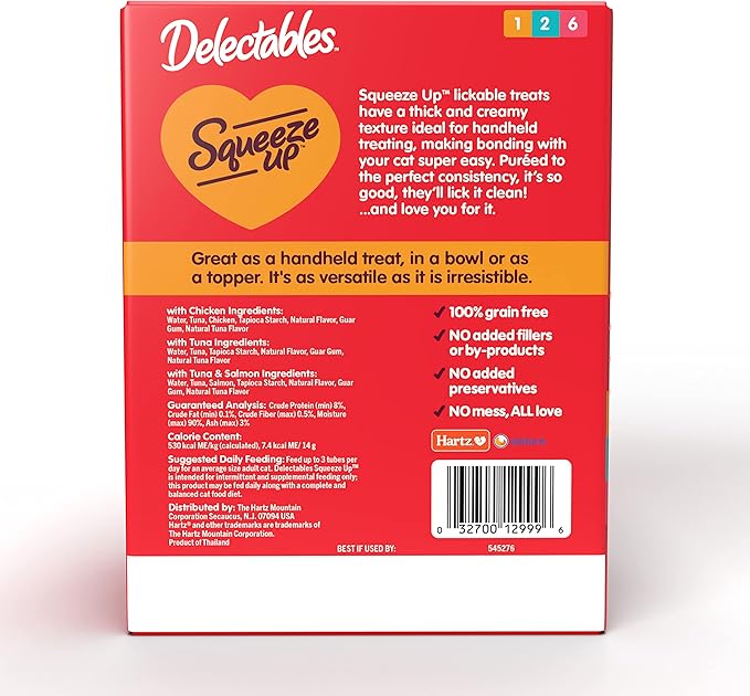 Delectables Squeeze Up Handheld Lickable Treats, Chicken, (Tuna and Tuna and Salmon) 54 Count
