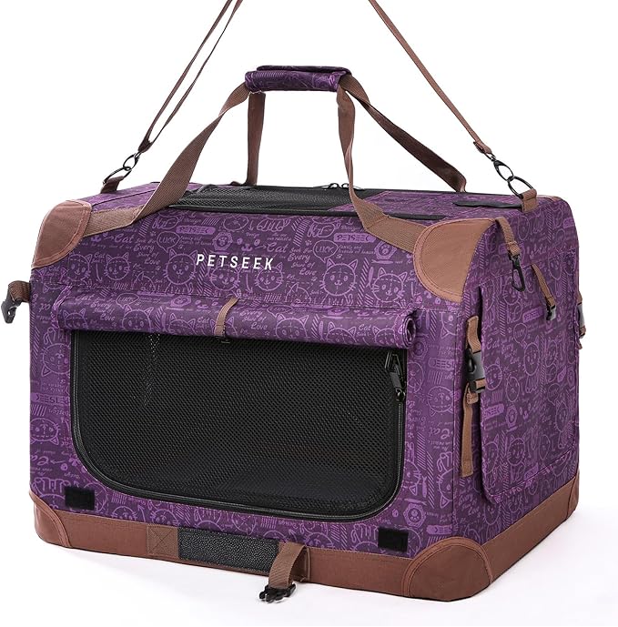 Extra Large Cat Carrier Soft Sided, Portable Small Dog Carrier for 2 Cats, 24"x16.5"x16" Car Travel Folding Comfortable Design, Purple