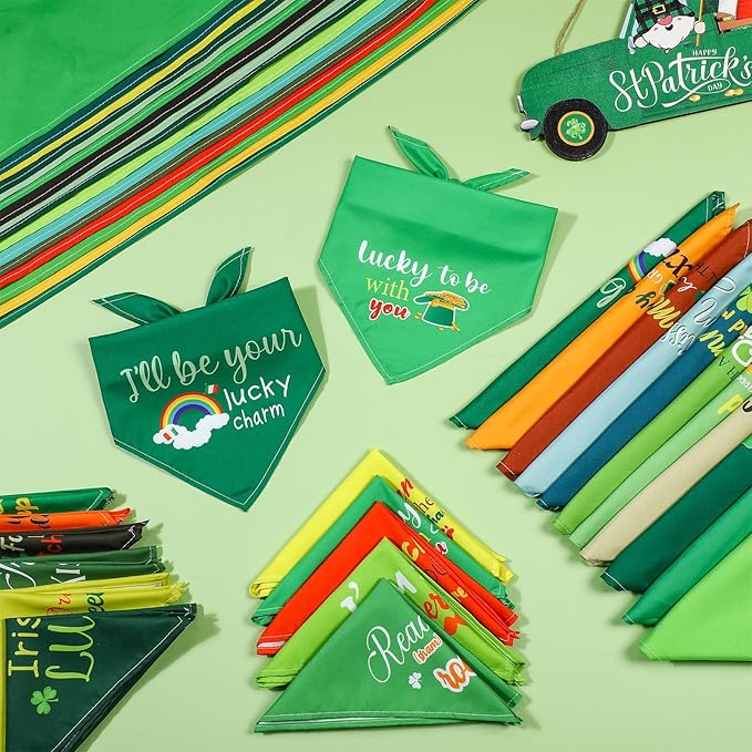 100 Pcs St Patrick's Day Dog Bandana Bulk with Sayings Pet Triangle Scarf Bibs Washable Puppy Kerchief Adjustable Grooming Supplies for Small Medium Large Dog Cat Costume Accessories