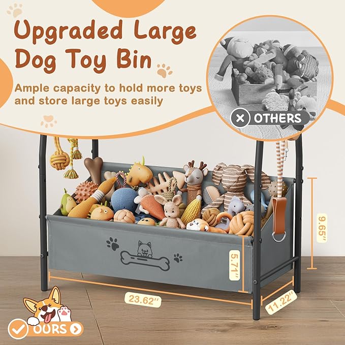 Large Dog Toy Basket, Dog Toy Bin with Storage Organizer, Trapezoid Dog Toy Box for Dog Stuff, Toy Holder Chest for Pet Dog Cat, Dog Essentials for Dog Accessories, Dog Gift Basket Living Room