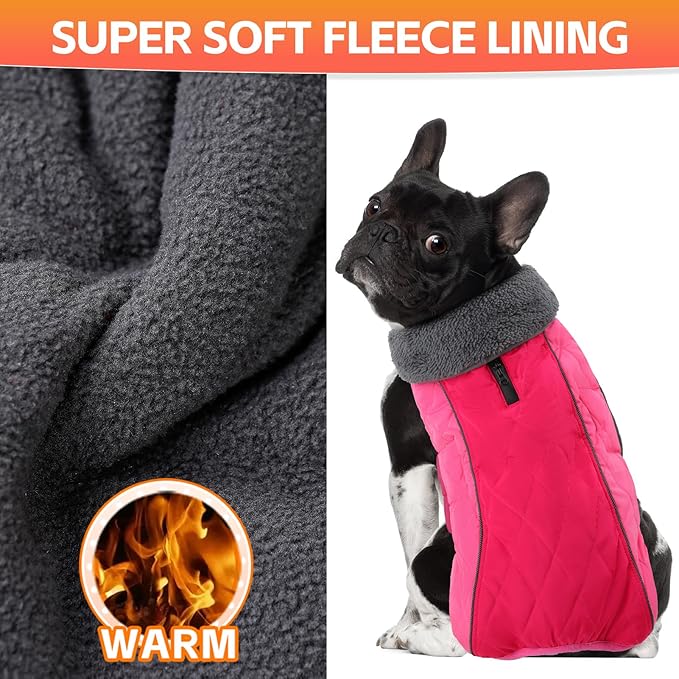 Doglay Dog Coat, Waterproof Dog Jacket Pet Winter Coat for Cold Weather with Thicken Furry Collar, Reflective Puppy Winter Jacket Warm Fleece Lining for Small Medium Large Pets
