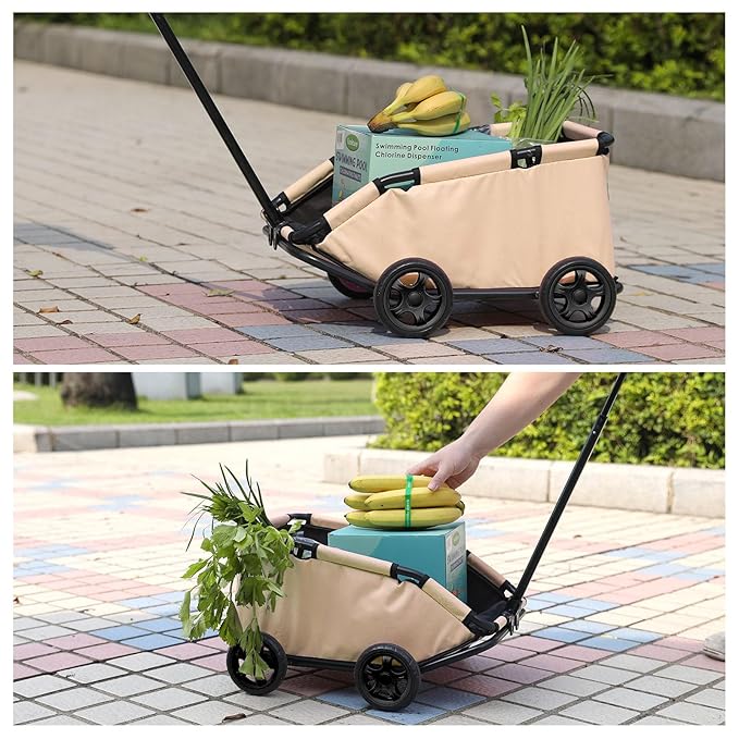 Dog Stroller 4 Wheels Folding Dog Cart Pet Stroller for Travelling Shopping Walking Playing for Small Dogs Cats (Khaki)