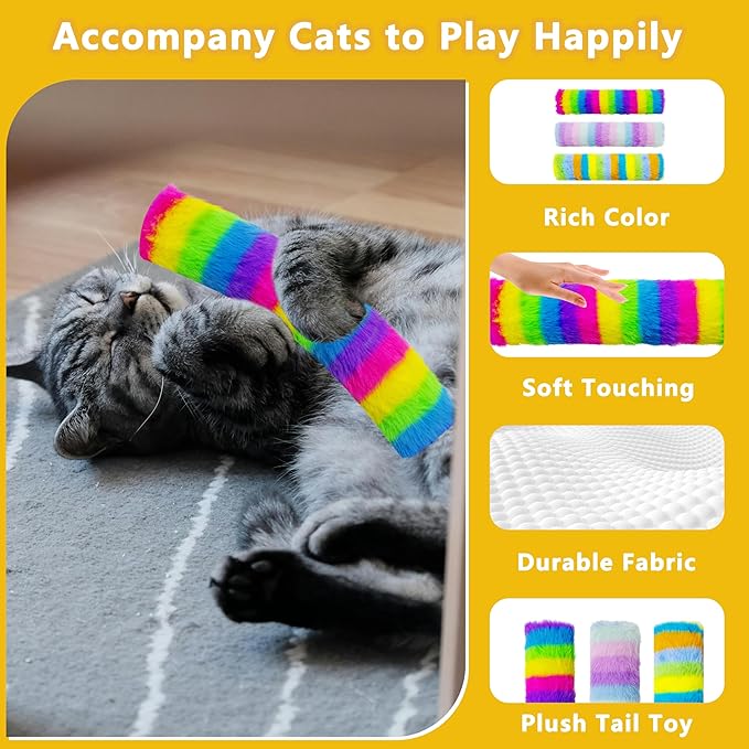 3 Pack Catnip Toys,Soft and Durable Cat Pillows Toys, Crinkle Sound Catnip Toys,Indoor Interactive Cat Kicker Toy, Companion Toys for Cats (Rainbow Set)
