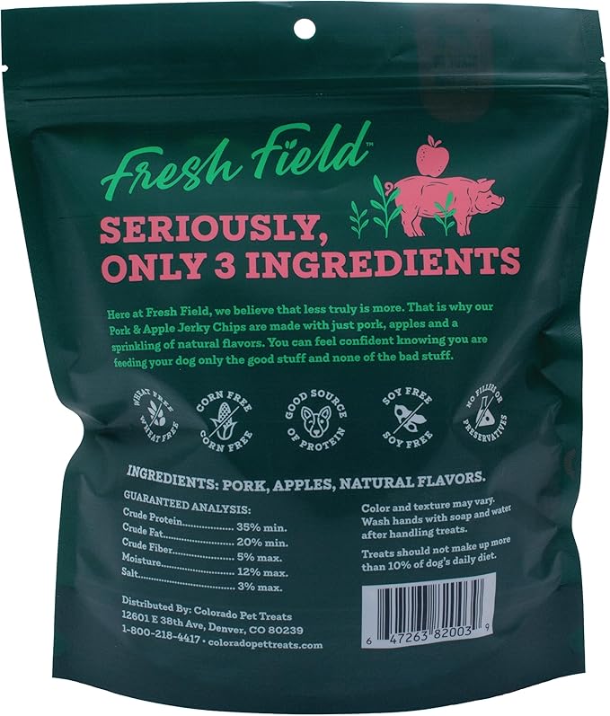 Fresh Field Pork & Apple Jerky Chips, 14 oz – All-Natural Dog Treats, USA Made, Supports Digestion & Nervous System