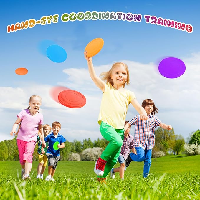 Kids Flying Disc 7 Inch Silicone Flying Disks Bulk for Children Dog Outdoor Backyard Lawn School Teaching Early Education Sports Games Party Favors, 6 Colors，6/12/24pcs