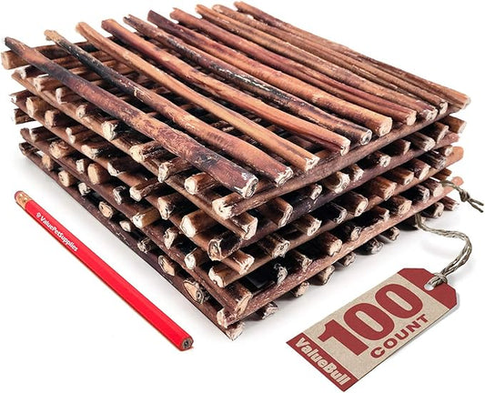 ValueBull Bully Sticks for Dogs, Medium 12 Inch, 100 Count - All Natural, Grass Fed, Single Ingredient, Long Lasting Dog Treats
