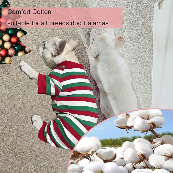 Dog Pajamas Cotton Striped Pet Jumpsuit, Breathable Comfy Pjs for Puppy and Cat, Dog Christmas Pajamas Shirts for Small Large Dogs Onesie Boys and Girls