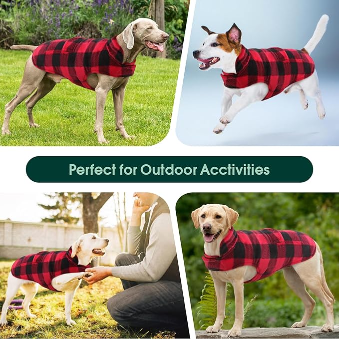 Kuoser Dog Winter Coat, Windproof Dog Fleece Jacket British Style Plaid Cold Weather Doggie Vest Coats, Reversible Cozy Warm Pet Clothes Apparel for Medium Dogs M