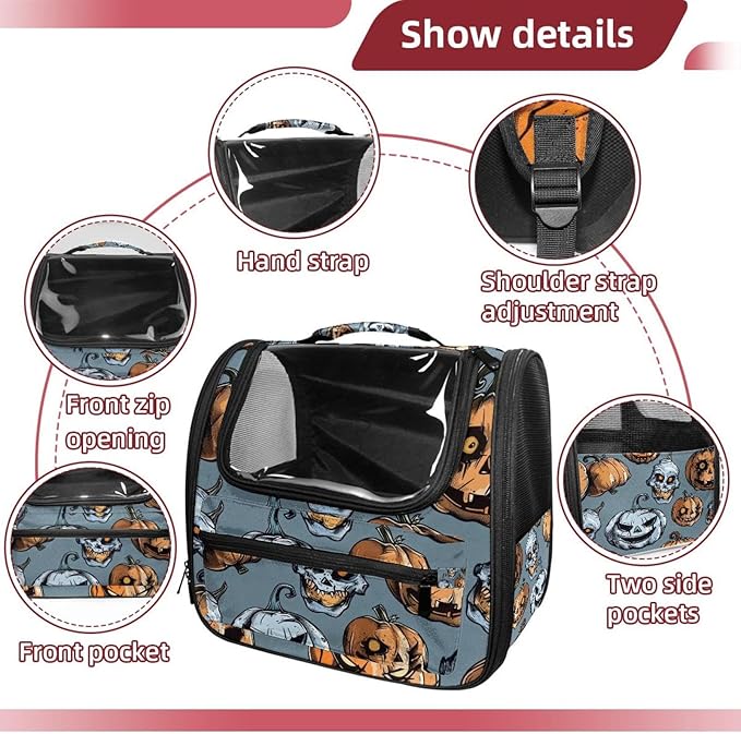 Pumpkin Helloween5 Pet Cat Backpack Carrier for Kitty Small Dog, Ventilated Pet Carrier Bag for Car, Walking, Hiking, Outdoors
