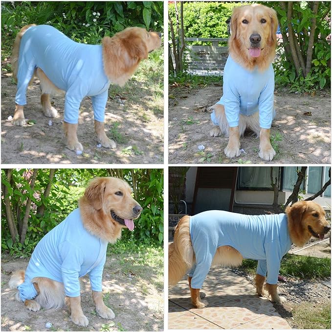Lovelonglong Four Feet Dog Lightweight Pajamas, Pure Cotton Dog Jumpsuits 4 Legs Dog Onesies T-Shirt Stylish PJS Puppy Costume for Large Medium Small Dogs Lightblue M
