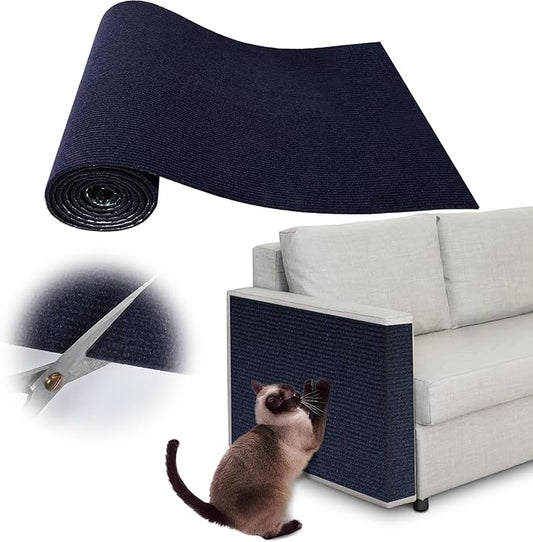 Couch Cat Scratch Protector - 78.7" x 15.8" Trimmable Self-Adhesive Cats Claws Scratch Pads, Sisal Cat DIY Climbing Couch Protector for Scratch Post Cat Tree Replacement Indoor (Dark Blue)