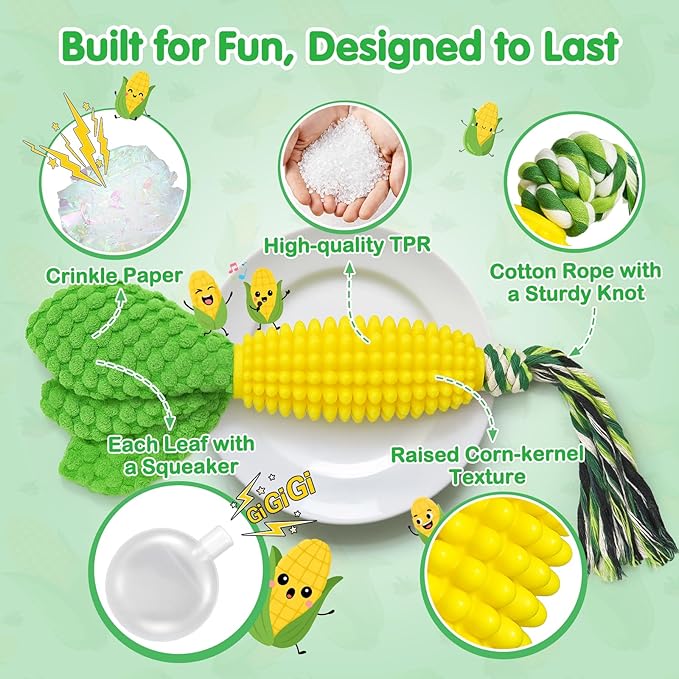 Dog Chew Toys for Aggressive Chewers – Squeaky Corn Dog Toys to Keep Them Busy, Soft Durable Teething Toys for Medium and Large Dogs