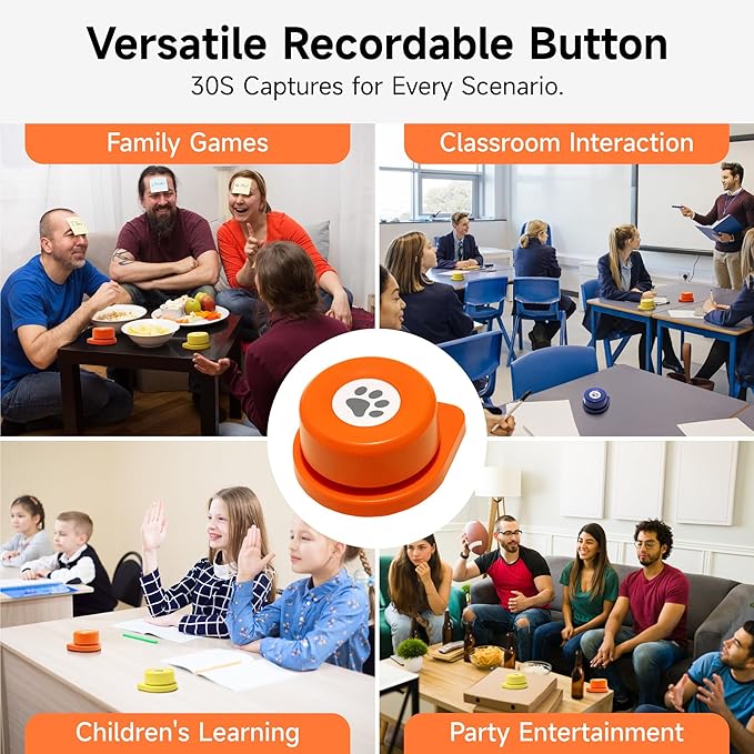 MEWOOFUN Basic Dog Buttons Talk, 35S Voice Recordable Dog Training Talking Buttons for Communication with Batteries Included & Non-Slip Bottom, Easy-to-Press for Pets Study Office Home (4 Pack)