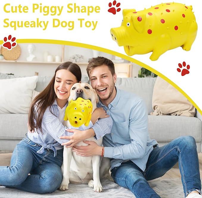 Squeaky Pig Dog Toy That Oinks, Latex Pig 8 Inch Grunting Dog Toys, Durable Dog Chewing Toys for Small Medium Large Dogs(1 Pack, Yellow)