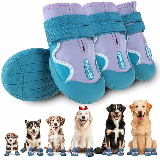 Dog Shoes for Large Small Medium Dogs,Dog Booties for Indoor Hardfloors Anti-Slip,Reflective Strip Waterproof Dog Boots & Paw Protectors for Outdoor Walking Hot Pavement,Winter Snow (Purple-3)