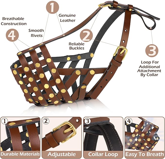 OOPSDOGGY Labrador Dog Muzzle for Large Dogs - Leather Breathable Secure Basket Muzzle for Large Breeds Retriever Prevents Biting No Chewing Adjustable (Brown, Size 6 - Labrador Retriever)