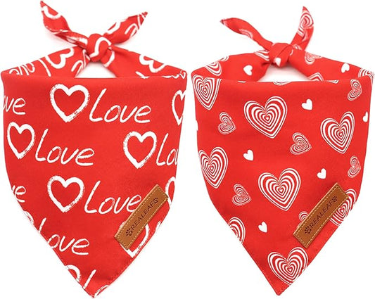 Realeaf Valentines Day Dog Bandanas 2 Pack, Reversible Love Pet Scarf for Boy and Girl, Premium Durable Fabric, Heart Bandana for Medium Large Dogs (Large)
