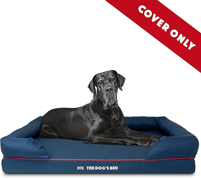 The Dog's Bed Replacement Outer Cover ONLY (Outer Cover ONLY - NO Bed, NO Waterproof Inner) for The Dog's Bed, Washable Oxford Fabric, XXL (Blue with Red Piping UK Embroidery Flag)