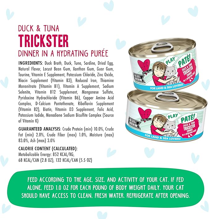 Weruva B.F.F. Play - Best Feline Friend Paté Lovers, Aw Yeah!, Duck & Tuna Trickster with Duck & Tuna, 2.8oz Can (Pack of 12)