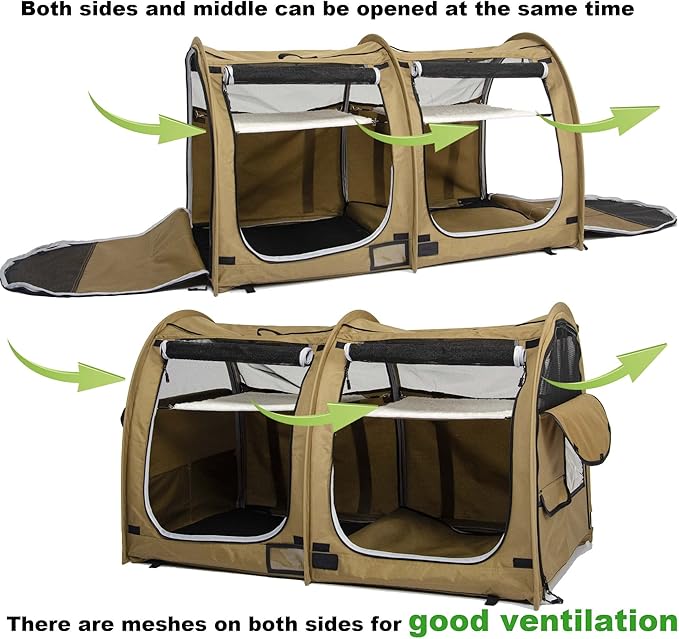 porayhut Mispace Portable Twin Compartment Show House Cat Cage/Condo - Easy to Fold & Carry Kennel - Comfy Puppy Home & Dog Travel Crate with Portable Carry Bag/Hammocks/Mats and Litter Box