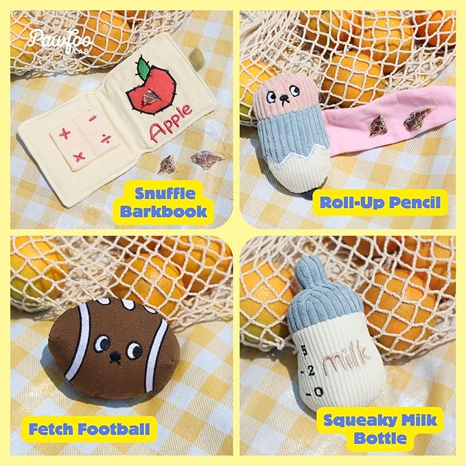 Squeaky Plush Dog Toys, 5-in-1 Crinkle Backpack Puppy Toys to Keep Busy, Cute Stuffed Hide & Seek Cognitive for Small, Medium, Large Dogs, Teething, Boredom Relief & Birthday Gift