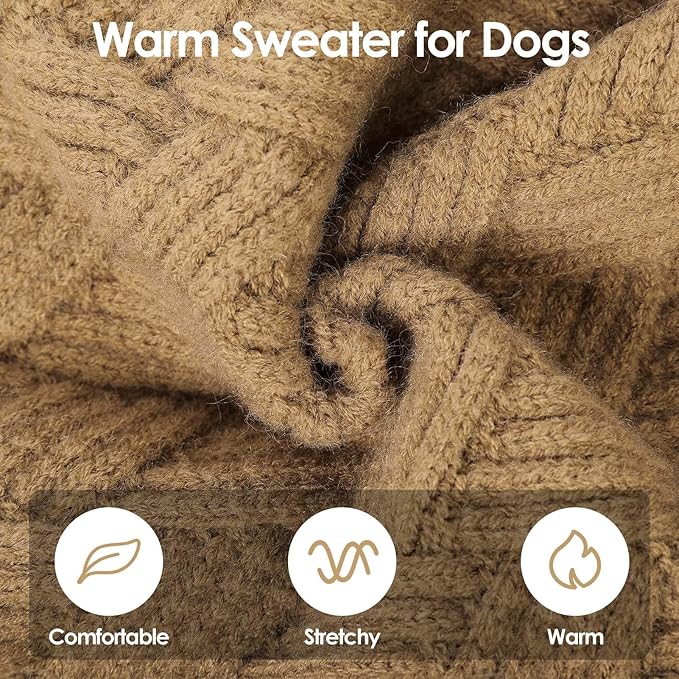 SUNFURA Dog Sweater, Medium Dog Sweaters Doggie Pullover for Fall Winter, Fleece Pet Christmas Sweaters for Holiday, Warm Turtleneck Knitwear for French Bulldog, Boston Terrier, Camel M