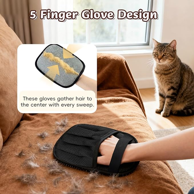 Pet Hair Removal Gloves, 2 PCS Double Sided Dogs and Cats Hair Remover Reusable Cat Dog Pet Grooming Gloves Suitable for Couch, Furniture, Deshedding, Grooming, Pet Cleaning Tool