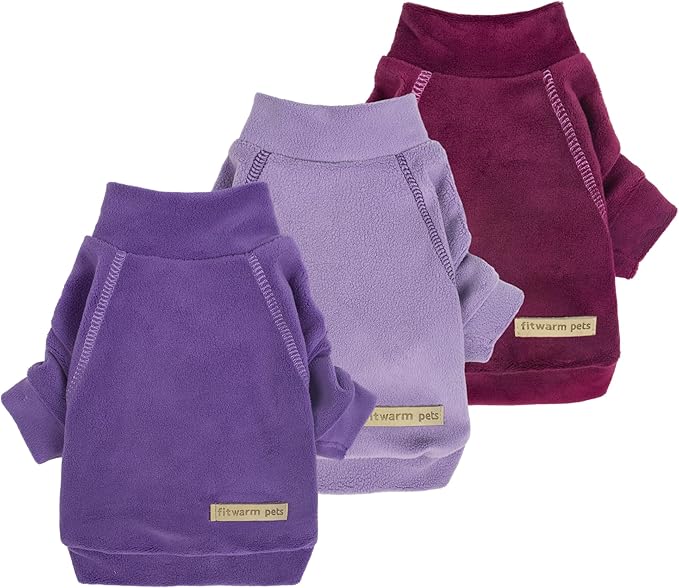 Fitwarm 3 Pack Classic Fleece Dog Sweater, Turtleneck Dog Sweatshirt, Dog Winter Clothes for Small Dogs Boy Girl, Pet Pullover Jumper, Cat Apparel, Purple, MediumPurple, Dark Red, XL