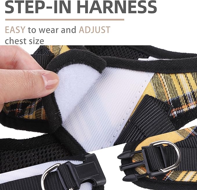 PUPTECK Adjustable Dog Harness Collar and Leash Set Step in No Pull Pet Harness for Small Medium Dogs Puppy and Cats Outdoor Walking Running, Soft Mesh Padded Reflective Vest Harnesses, Yellow, XL
