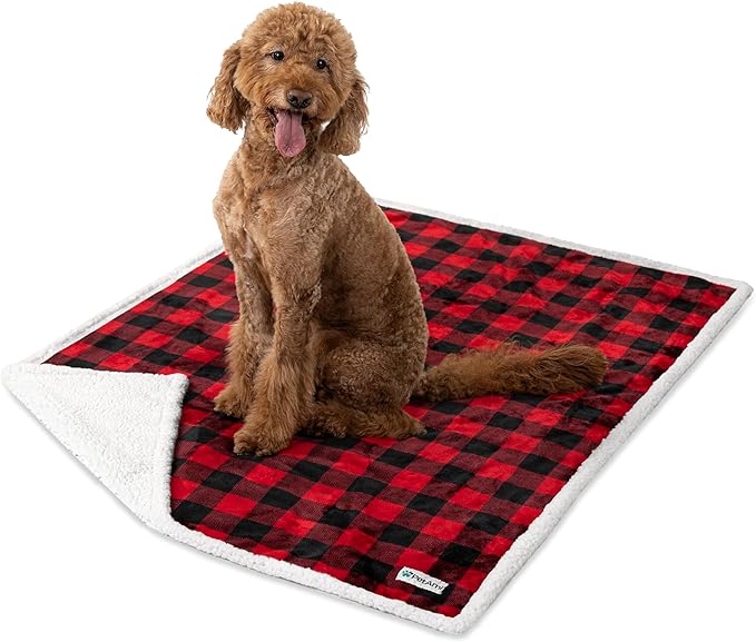 PetAmi Waterproof Dog Blanket for Medium Large Dog Puppy Cat Throw for Couch Cover Leakproof Protection, Sherpa Fleece, Reversible Soft Washable 60x40 Checker Plaid Red