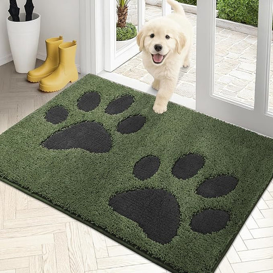 PURRUGS Dirt Trapping Door Mat 24" x 35.5", Non-Skid/Slip Machine Washable Microfiber Entryway Rug, Dog Doormat, Super Absorbent Welcome Mat for Muddy Wet Shoes and Paws, Green