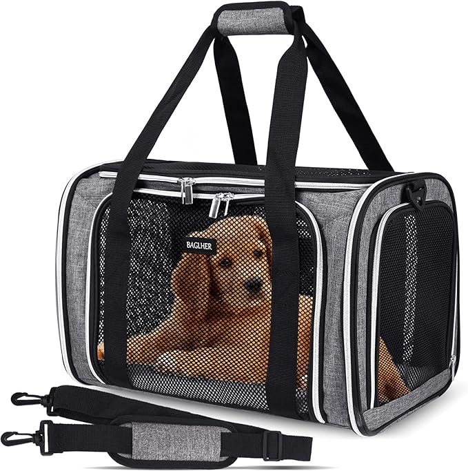 BAGLHER Pet Travel Carrier, Cat Carriers Dog Carrier for Small Medium Cats Dogs Puppies, Airline Approved Small Dog Carrier Soft Sided, Collapsible Puppy Carrier. Grey