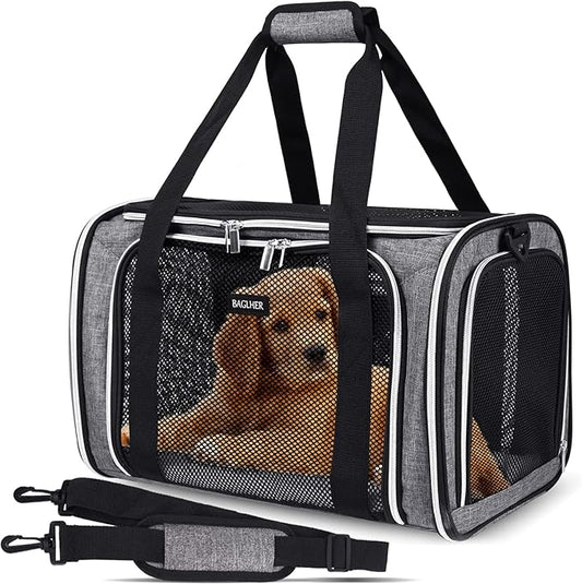 BAGLHER Pet Travel Carrier, Cat Carriers Dog Carrier for Small Medium Cats Dogs Puppies, Airline Approved Small Dog Carrier Soft Sided, Collapsible Puppy Carrier. Grey