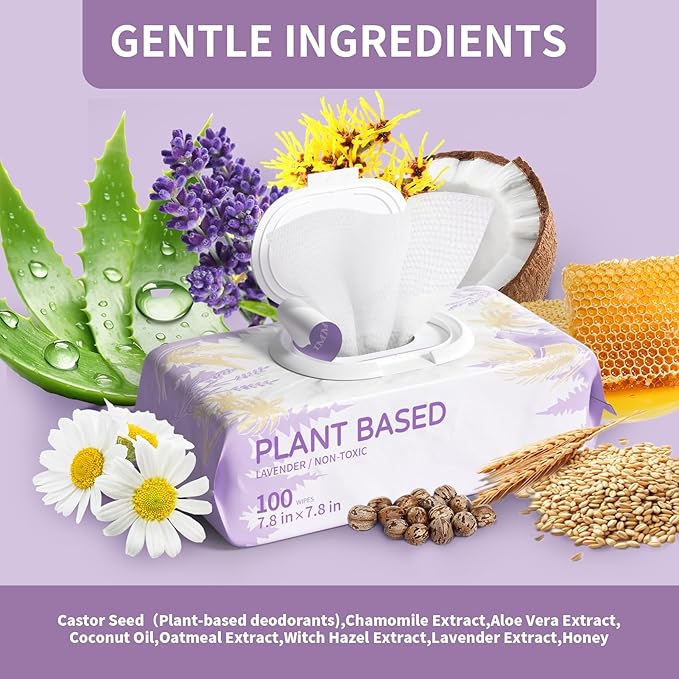 100 PCS Dog Wipes for Paws and Butt Hypoallergenic Pets Cleansing & Deodorizing Anal Gland Hygienic Puppy Wipes for Dogs Face and Body Wipes Cleaning Fur Doggie Wipes Doggy Wipes (Lavender)