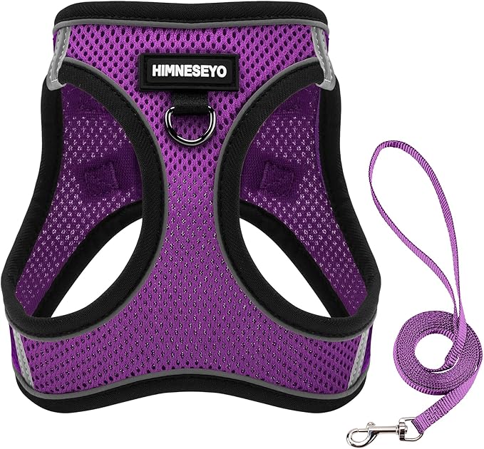 Dog Harness and Leash Set, Dog Harness for Dogs No Pull, No-Chock Step-in Reflective Breathable Lightweight Easy Walk Vest Harnesses with Safety Buckle for Small Medium Dogs, Cats (Purple, M)