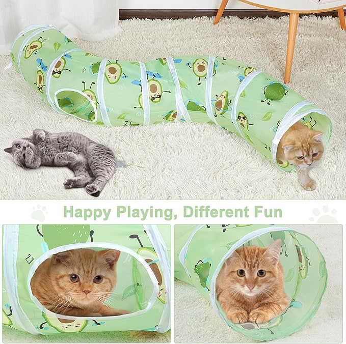 Glittme Cat Tunnel, Cat Tunnels for Indoor Cats, S-Shape Cats Cave with Cat Toys, Foldable Cat Tubes and Tunnels for Cats, Rabbit, Puppy, Guinea Pig
