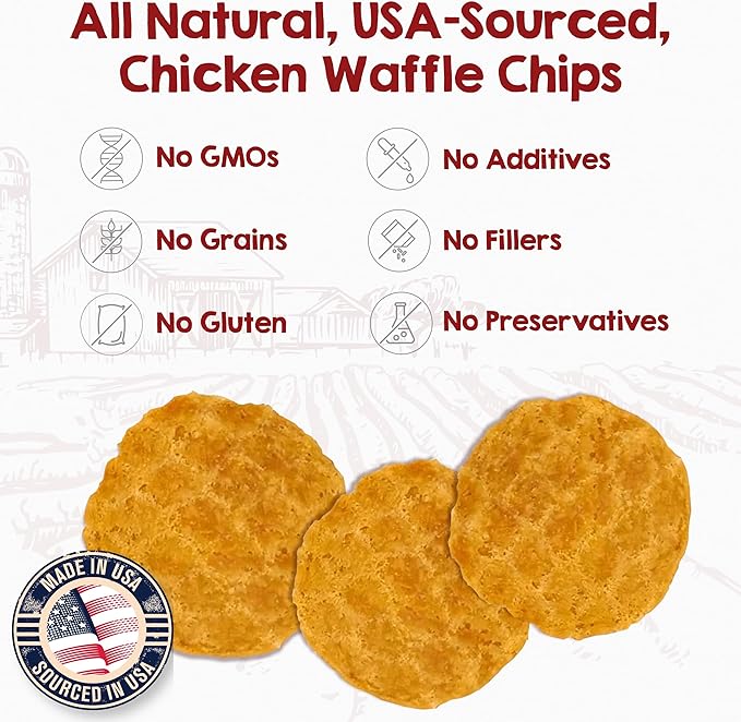 Riley's Waffles Chicken Chips for Dogs - USA Sourced 100% Chicken Breast - Dehydrated and Lean Jerky Treats - Single Ingredient Dog Treat - 16oz