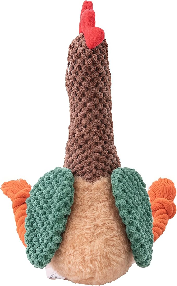 Plush Rooster Dog Toy with Squeaker, Interactive Rope Legs for Small and Medium Dogs, Multicolor Tug and Fetch Chew Toy