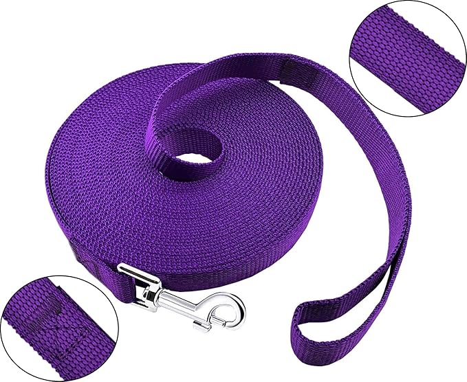 PETGOGO 15ft 20ft 30ft 40ft 50ft Long Dog/Puppy Lead Obedience Recall Training Dog Leashes for Small Medium Dogs Camping, Training, Play, or Backyard (Purple, 1" x 30FT)