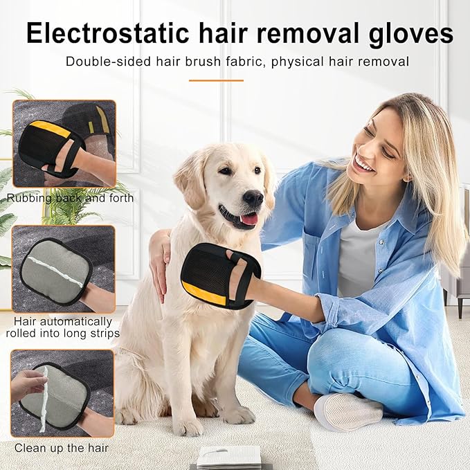 4 Pack Electrostatic Pet Hair Removal Gloves, 2025 New Upgrade Magic Brush Pet Hair Remover Tool, Washable Reusable Cats and Dogs Grooming Gloves for Laundry, Couch, Car Seat, Furniture