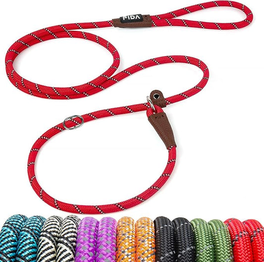 Fida Durable Slip Lead, 6 FT x 3/8" Heavy Duty Dog Loop, Comfortable Strong Rope Slip Leash for Small Dogs and Puppies, No Pull Pet Training Leash with Highly Reflective (3/8", Red)