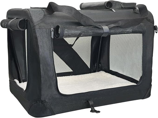 Fhiny Large Cat Carrier for 2 Cats, 24"x17"x17" Soft Dog Crate Collapsible Portable Travel Pet Carrier Bag Durable Breathable Foldable Kitten Carrier Bag for Cats Puppy Under 45 Lbs Black