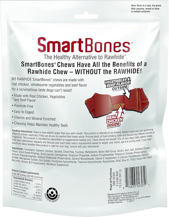 SmartBones Large Chews With Real Beef, Rawhide-Free Chews For Dogs, 3 Count
