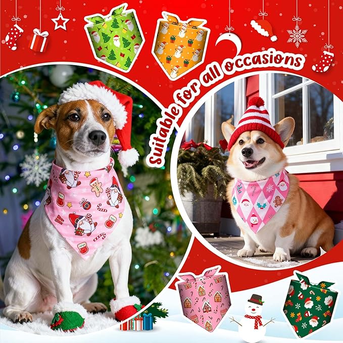 Geyoga 240 Pcs Halloween Dog Bandanas Bulk Thanksgiving Pet Bandanas Adjustable Fall Triangle Dog Grooming Scarf Bibs Kerchief for Small Medium Large Cats Pet Costume A(Christmas)