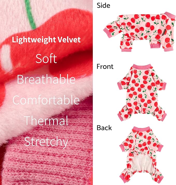 Fitwarm Cute Cherry Dog Pajamas, Warm Dog Onesie with Feet, Dog Clothes for Small Dogs Girl, Fleece Pet Outfit, Pink, Red, XXL