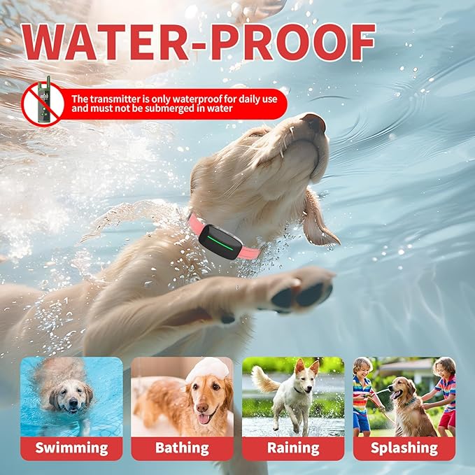 Dog Training Shock Collar 4000FT Dog Bark Collar with Remote IP67 Waterproof 4 Training Modes Beep Vibration Shock Light Mode Magnetic Charger Electric Dogs Collar 8-25 inches Double Shock Rose Bloom