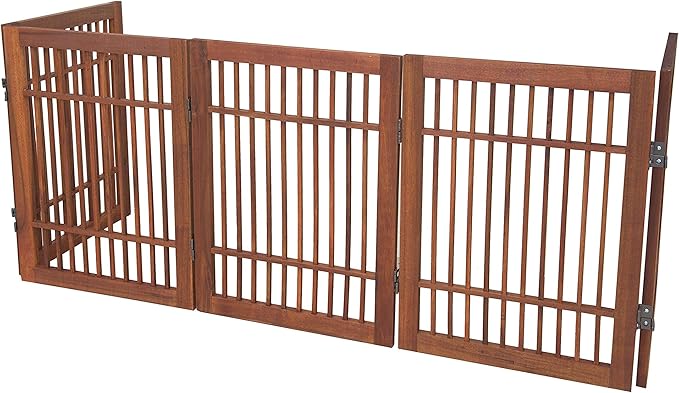 Pet Dog Gate Strong and Durable Freestanding Folding Acacia Hardwood Portable Wooden Fence Indoors or Outdoors by Urnporium (Brown Pet Gate, 5 Panel 24" Tall)